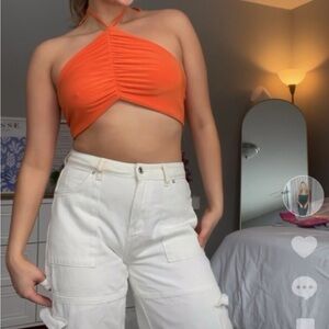 y2k orange halter crop top